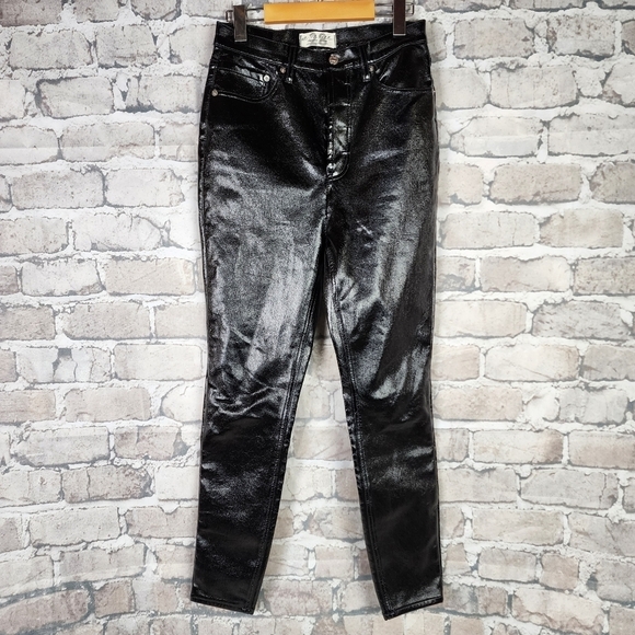 Free People We The Free Vegan Patent Leather Pant Button Fly 5  Pocket Black 28 - Picture 5 of 16